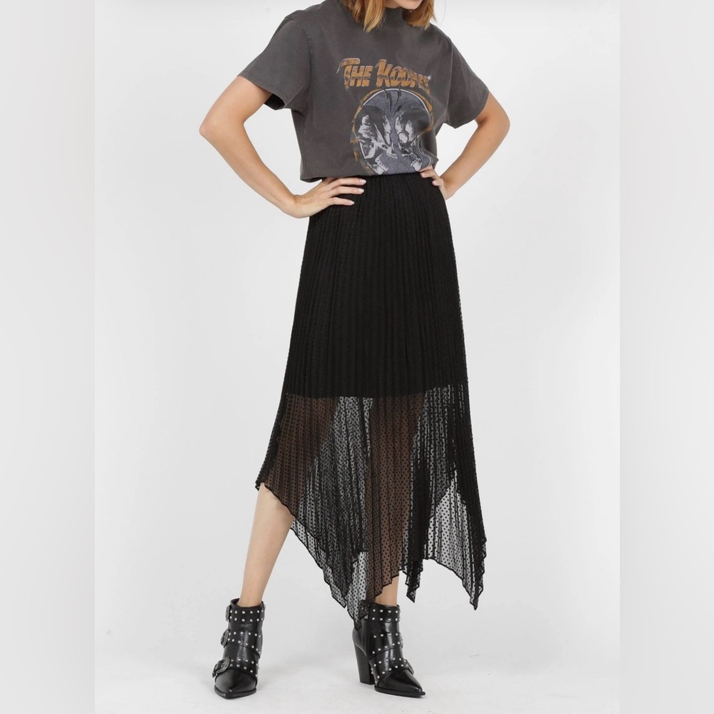 The Kooples Sheer Black Midi Skirt